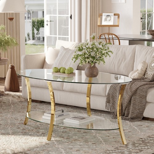 Oval glass coffee table - glass,